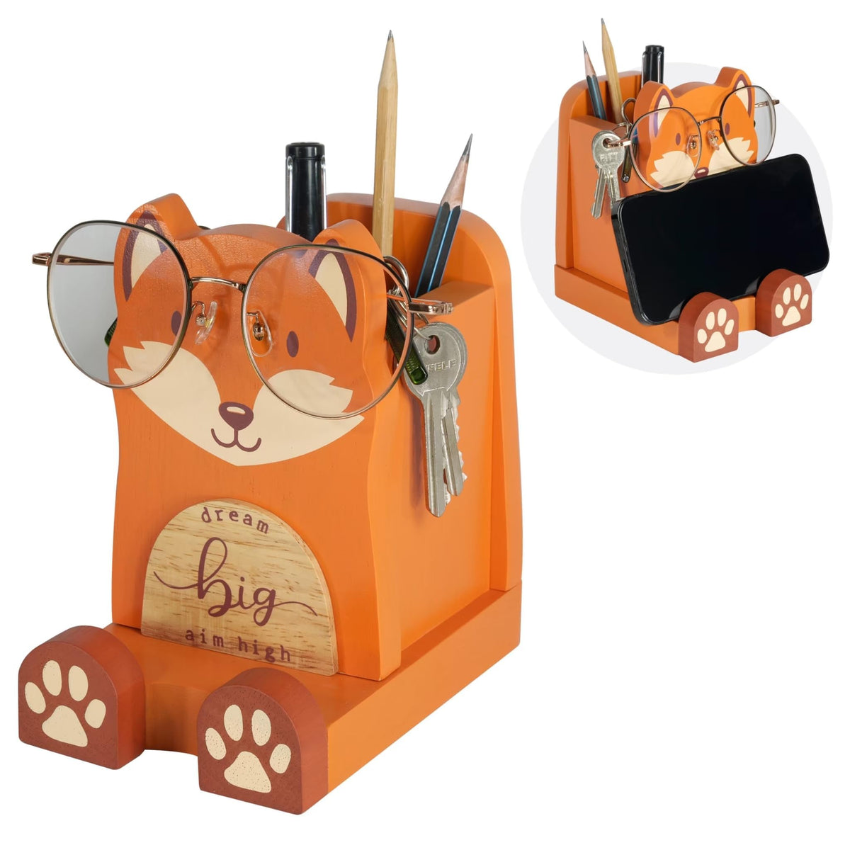 I'm Solid Wood Multipurpose Eyeglass Phone Pen & Pencil Holder Stand Stationery Desk Box Organizer
