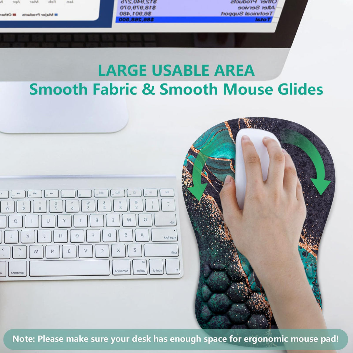 Laokiiy Ergonomic Mouse Pad Wrist Rest, 15° Memory Foam, Non-Slip PU Base