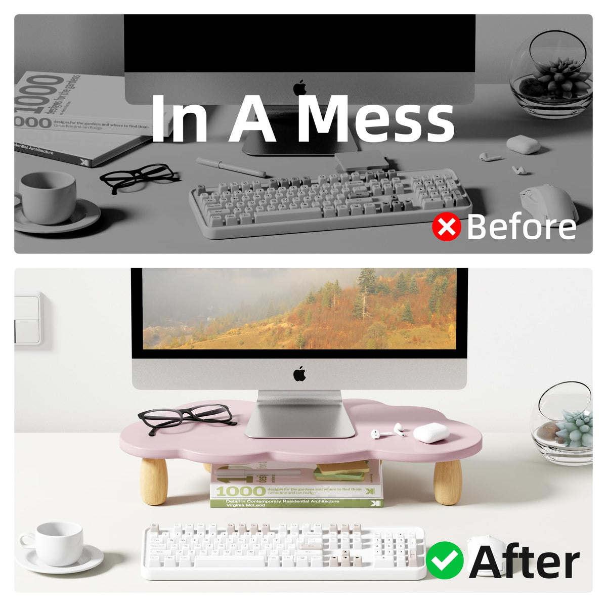 AFOOYO Monitor Stand Riser,Cloud Shape Wood Computer Monitor Stand, 16.5IN Monitor Stand Riser