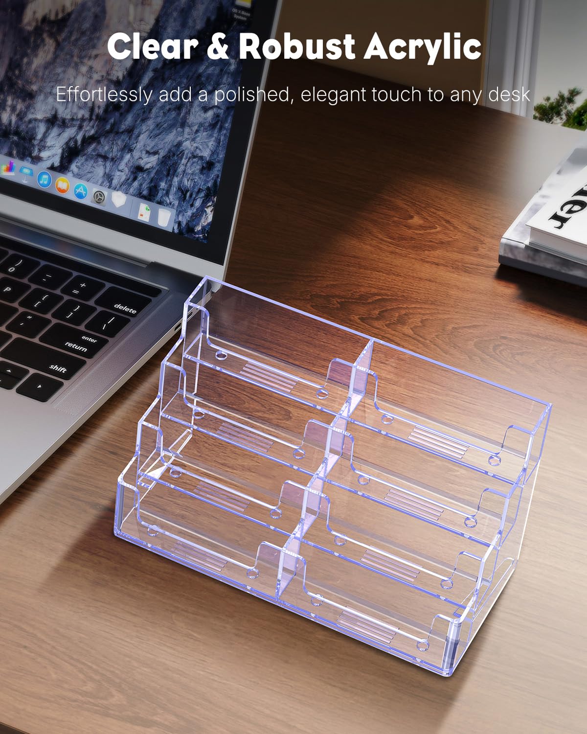 Uniclife 4 Pack Acrylic Business Card Holder for Desk 8 Slots Clear Business Card Display Stand for