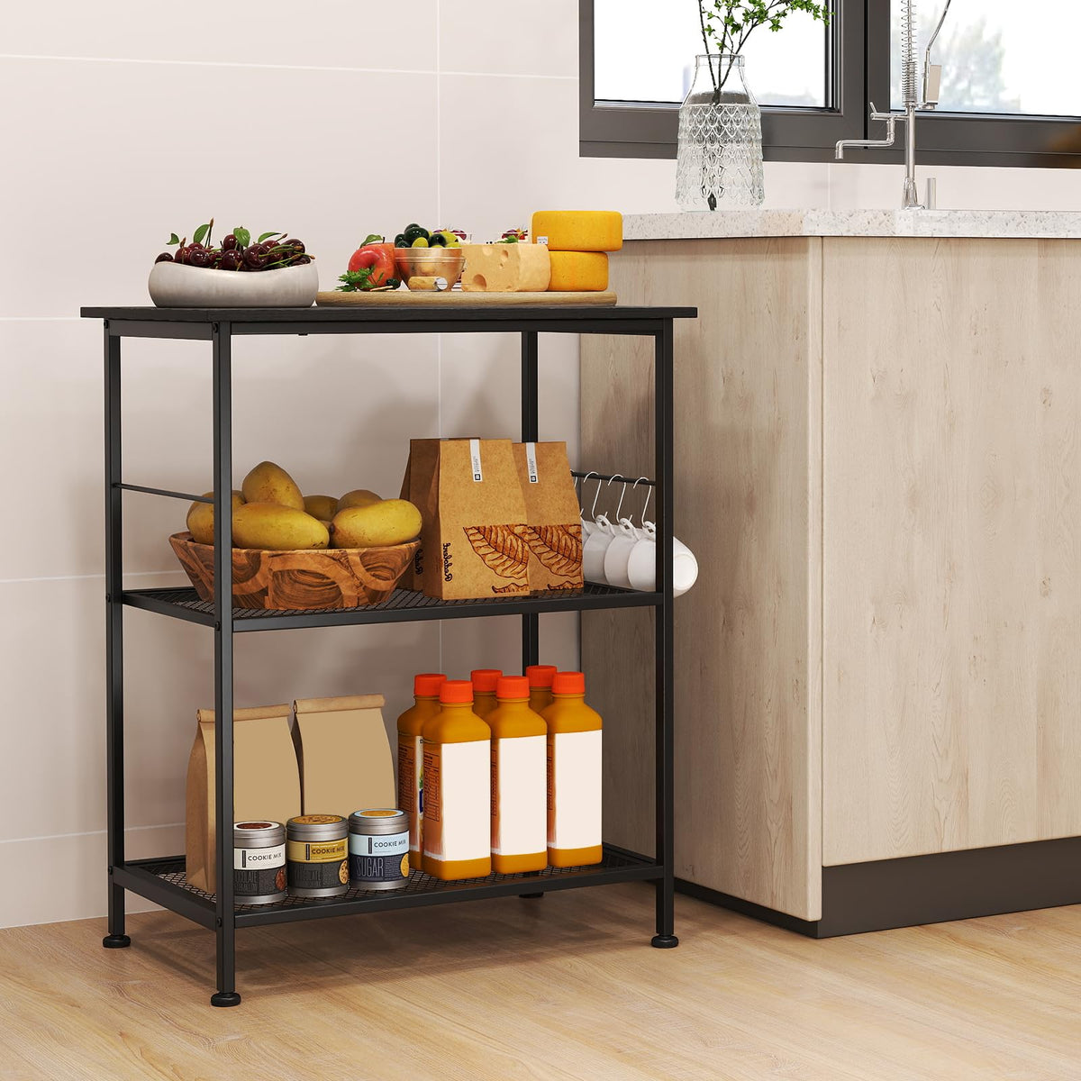 Giantex 3-Tier Small Bakers Rack with Storage Open Shelf, Microwave Cart with Wheels, Industrial