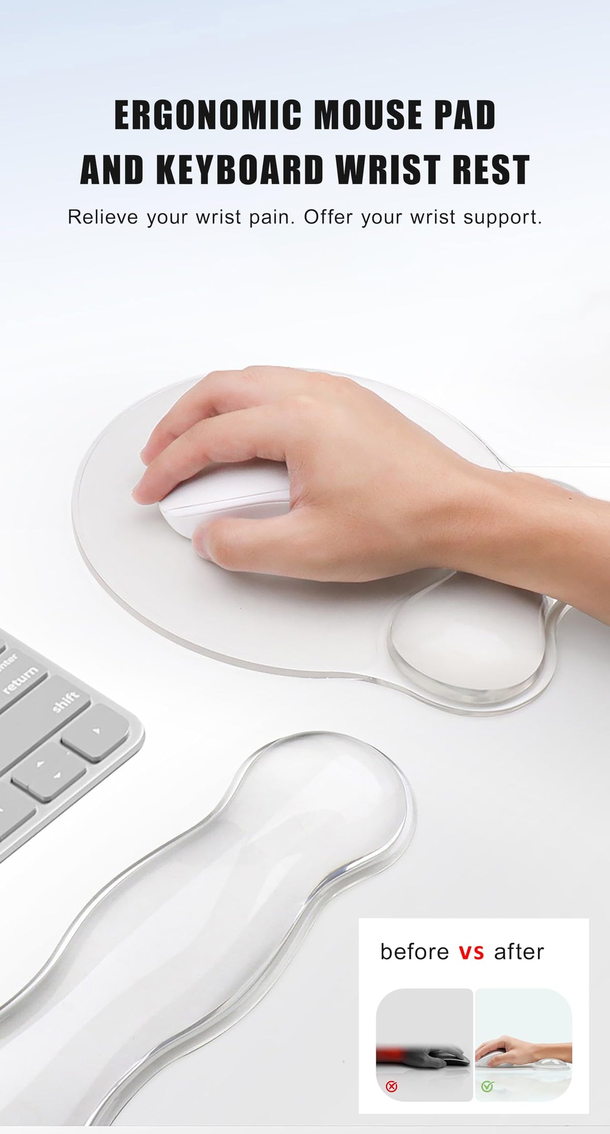 Aszqvd Mouse Pad with Wrist Rest, Soft Cloud Gel Keyboard Mouse Pad Set with Hand Wrist Support