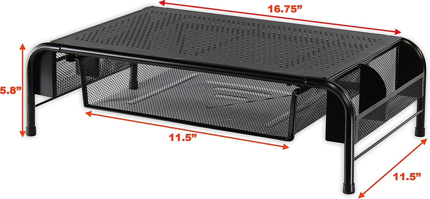 Simple Houseware Metal Desk Monitor Stand Riser w/ Organizer Drawer, Black