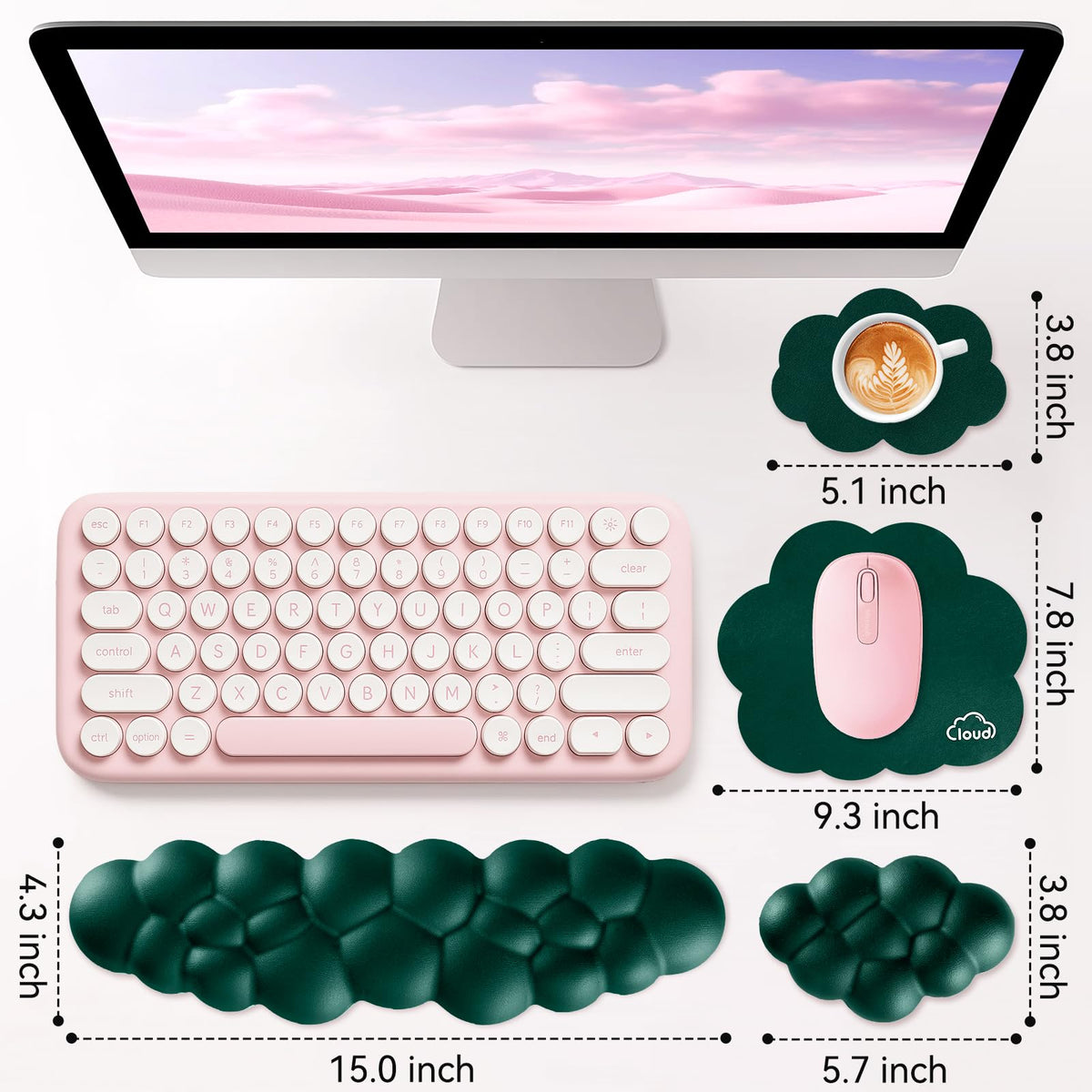 Sushret Cloud Wrist Rest for Computer Keyboard and Mouse Pad Set,Dark Green