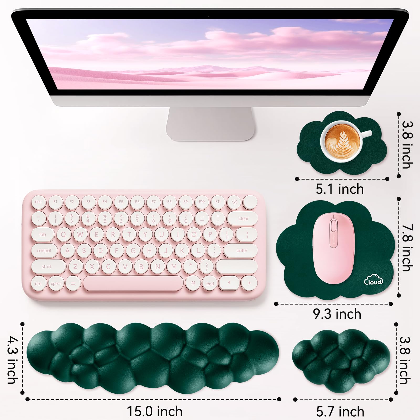 Sushret Cloud Wrist Rest for Computer Keyboard and Mouse Pad Set,Dark Green