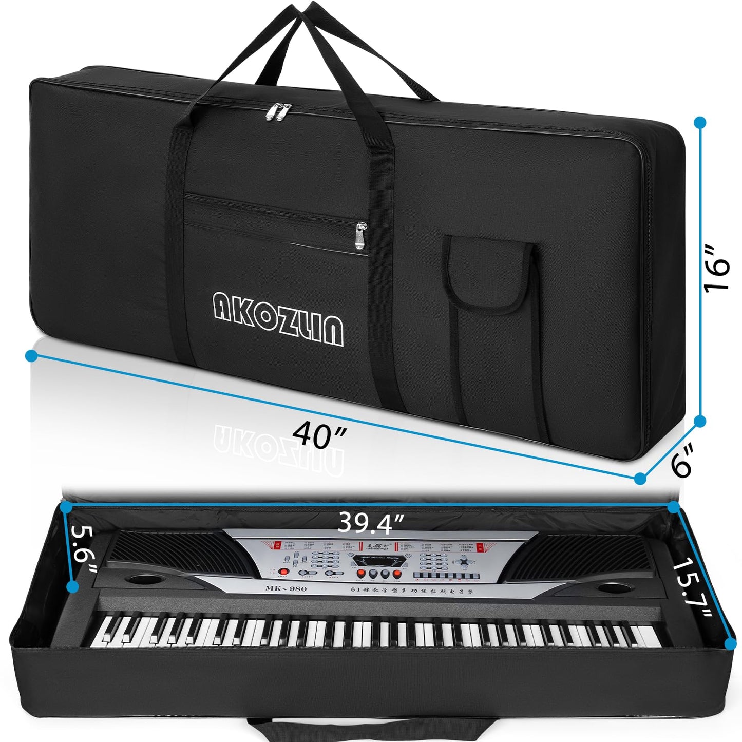 AKOZLIN 61 Keys Portable Padded Keyboard Case,40"x6"x16" Soft Gig Bag