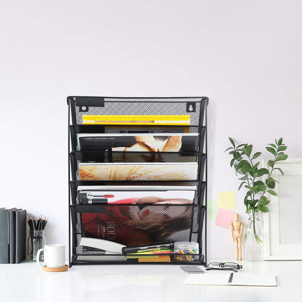 samstar 2 Pack Wall File Organizer, 6-Tier Wall Mount Paper Holder Vertical File Rack, Mesh Metal