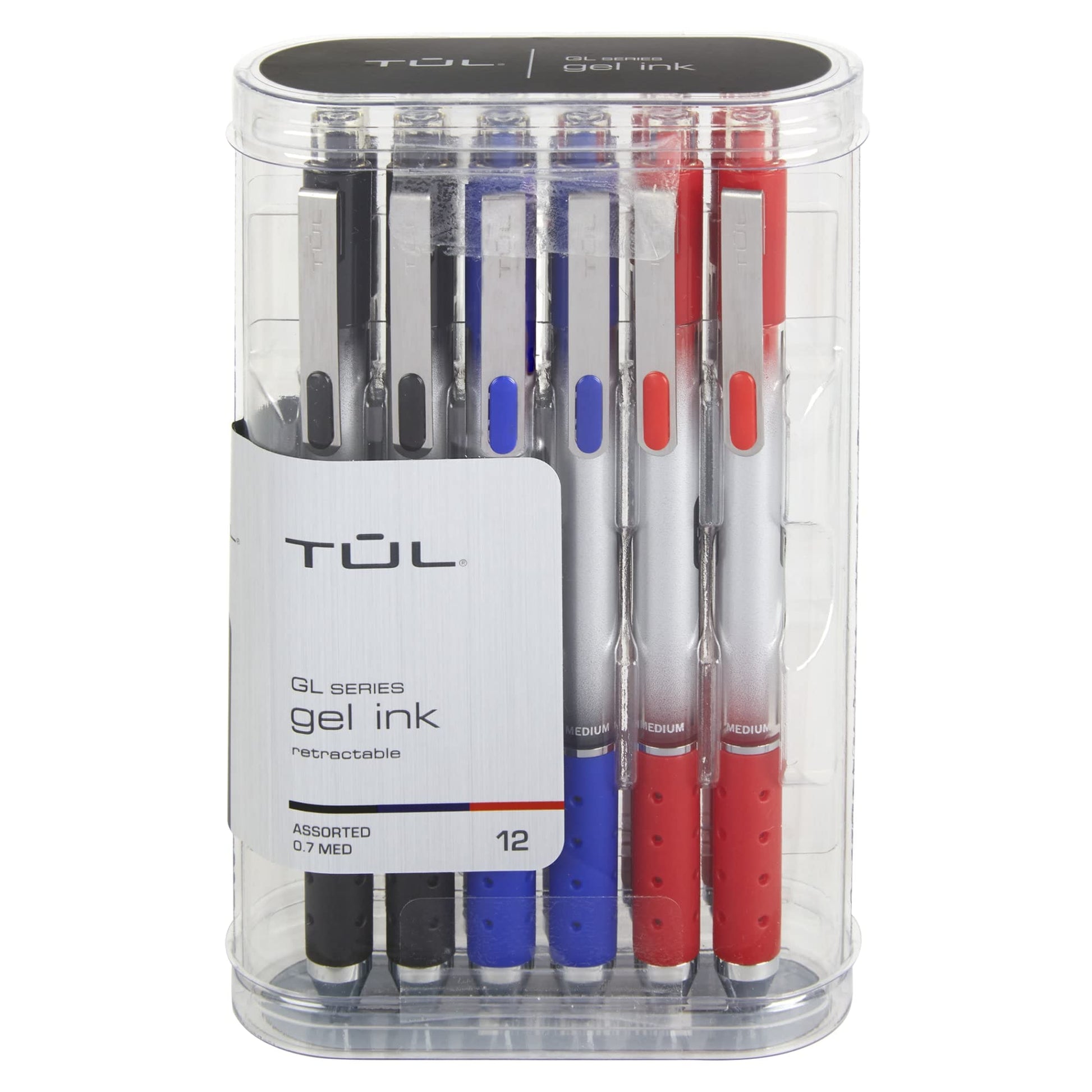 TUL® GL Series Retractable Gel Pens, Medium Point, 0.7 mm, Silver Barrel, Assorted Business Inks
