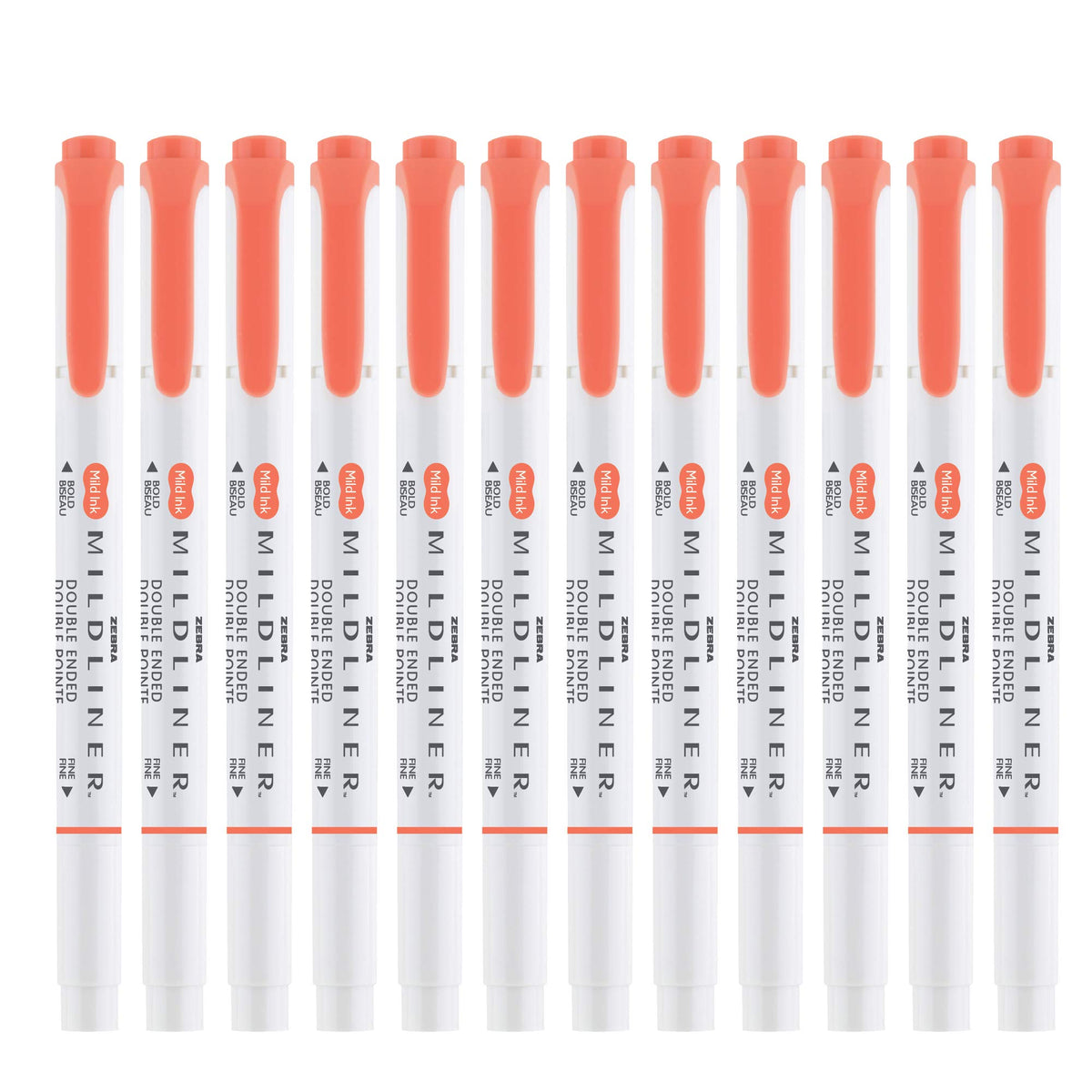 Zebra Pen MILDLINER No Bleed Highlighter, Vermillion, Dual Tip, 12-Pack
