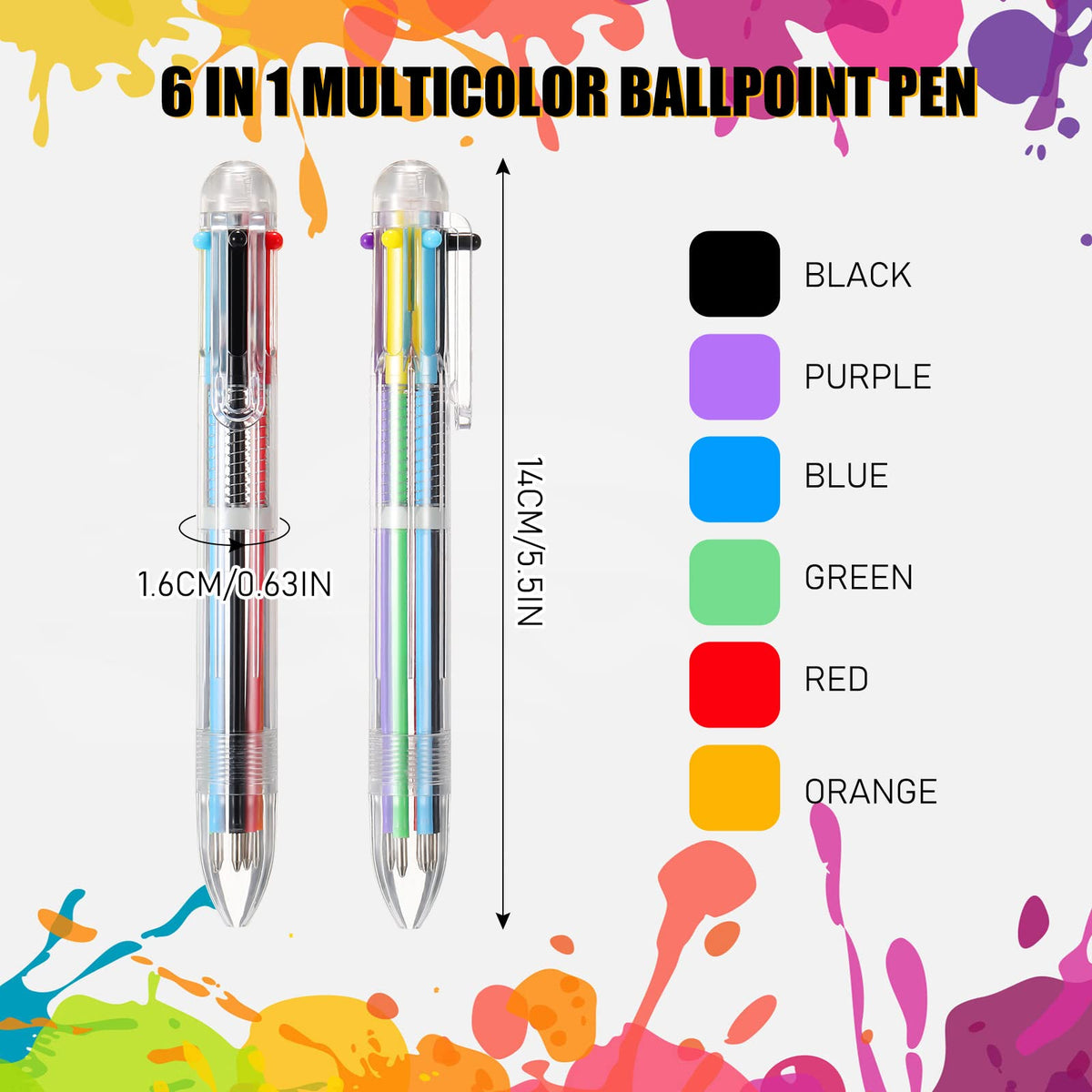 Handepo 150 Pcs 6 in 1 Multicolor Pens Bulk 0.5mm Retractable Rainbow
