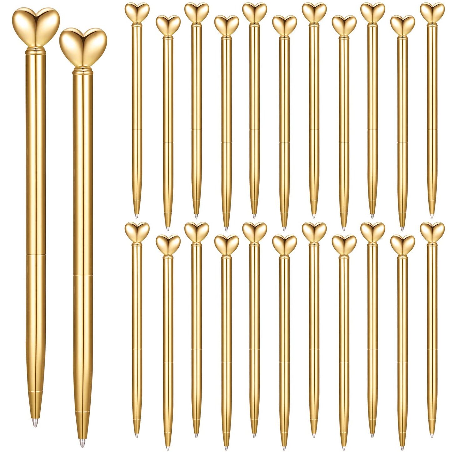 Thenshop Gold 24 Pcs Heart Shaped Pens Retractable Metal Cute Pens 1.0 mm Black Ink Ballpoint