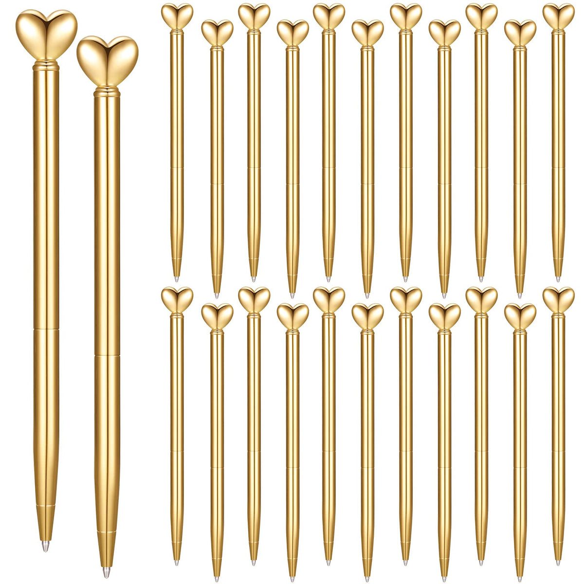 Thenshop Gold 24 Pcs Heart Shaped Pens Retractable Metal Cute Pens 1.0 mm Black Ink Ballpoint
