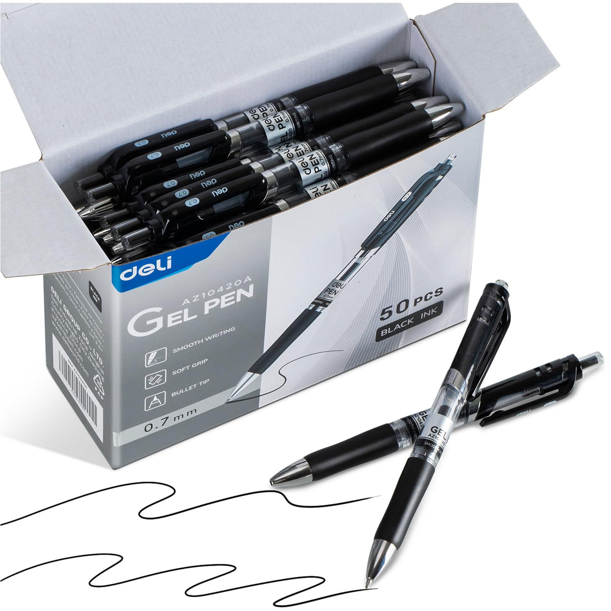 deli Gel Pens, 50 Pcs Retractable Pens Black Ink, Medium Point Pen 0.7mm