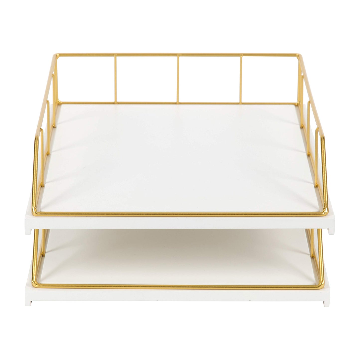 Kate and Laurel Benbrook Stacked Metal and Wood Letter Trays, White and Gold