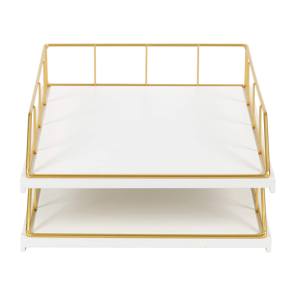 Kate and Laurel Benbrook Stacked Metal and Wood Letter Trays, White and Gold