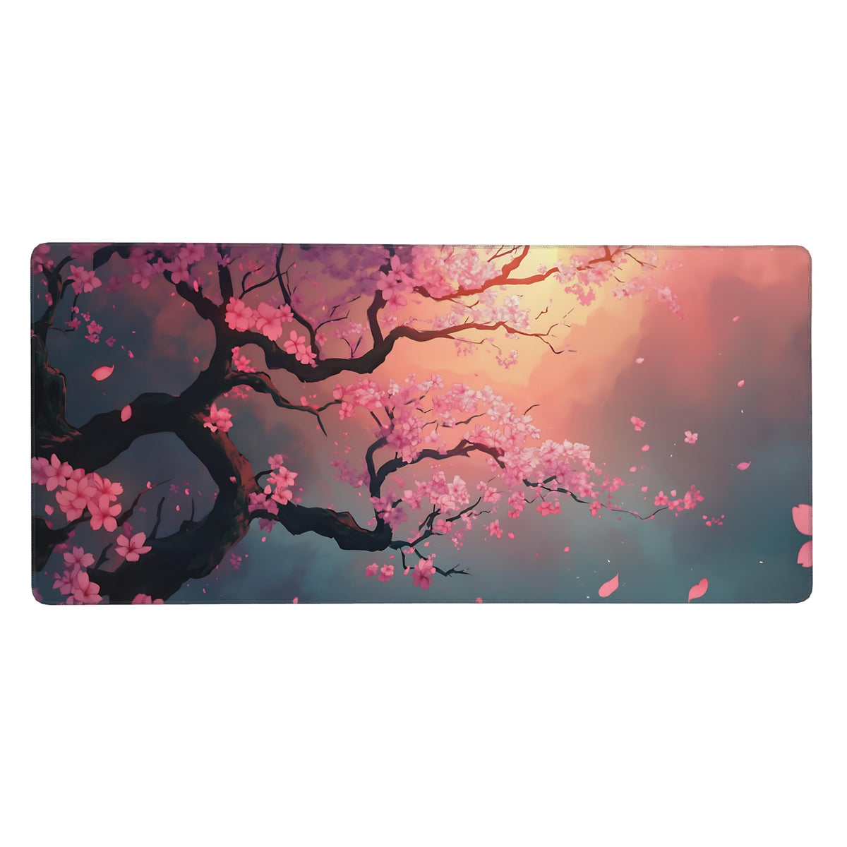 Cute Floral Aesthetic Cherry Gaming Mouse Pad, Pink Japanese Desk Mat with Anti-Slip Base &
