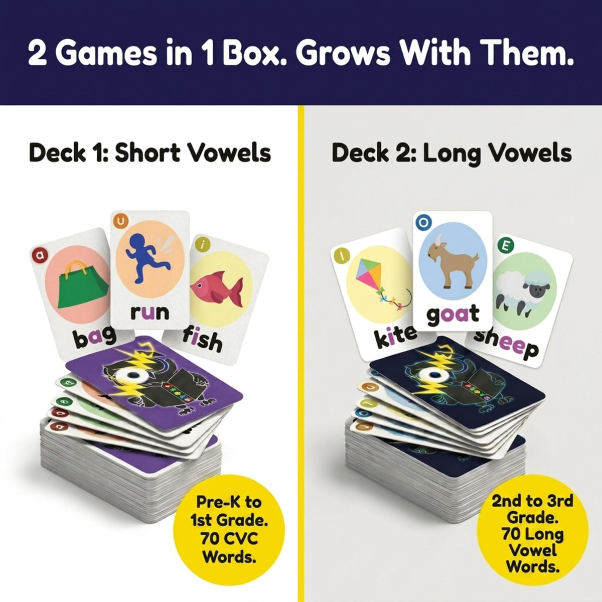 THE BAMBINO TREE WOWELs Phonics and Vowel Sounds Card Game - Learn to Read Kindergarten 1st 2nd