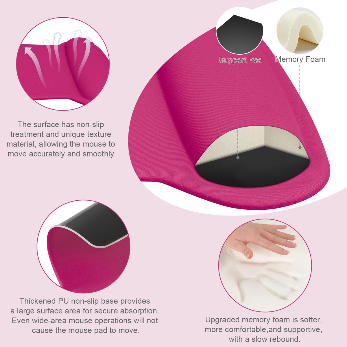 MOSISO Wrist Rest Support for Mouse Pad & Keyboard Set, Rose Red