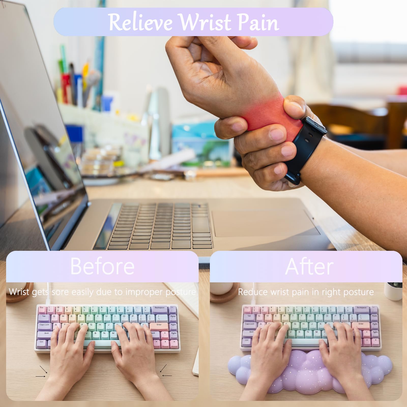 Cloud Mouse Pad Keyboard Wrist Rest 4PCS Extended Large Galaxy Stars Desk Mat Pad Set Memory Foam