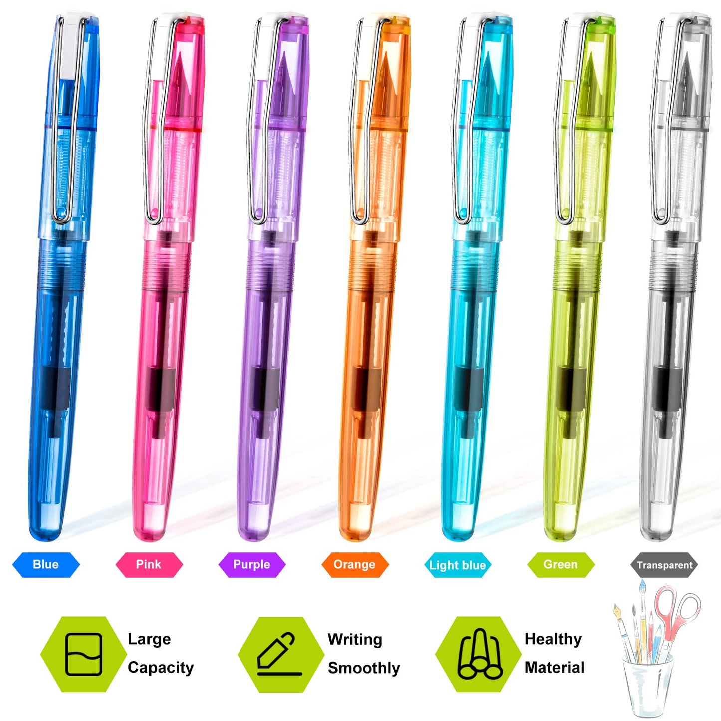 Fainne 16 Pieces Fountain Pen Refillable Disposable Fountain Pens for Writing Fine Nib Signature