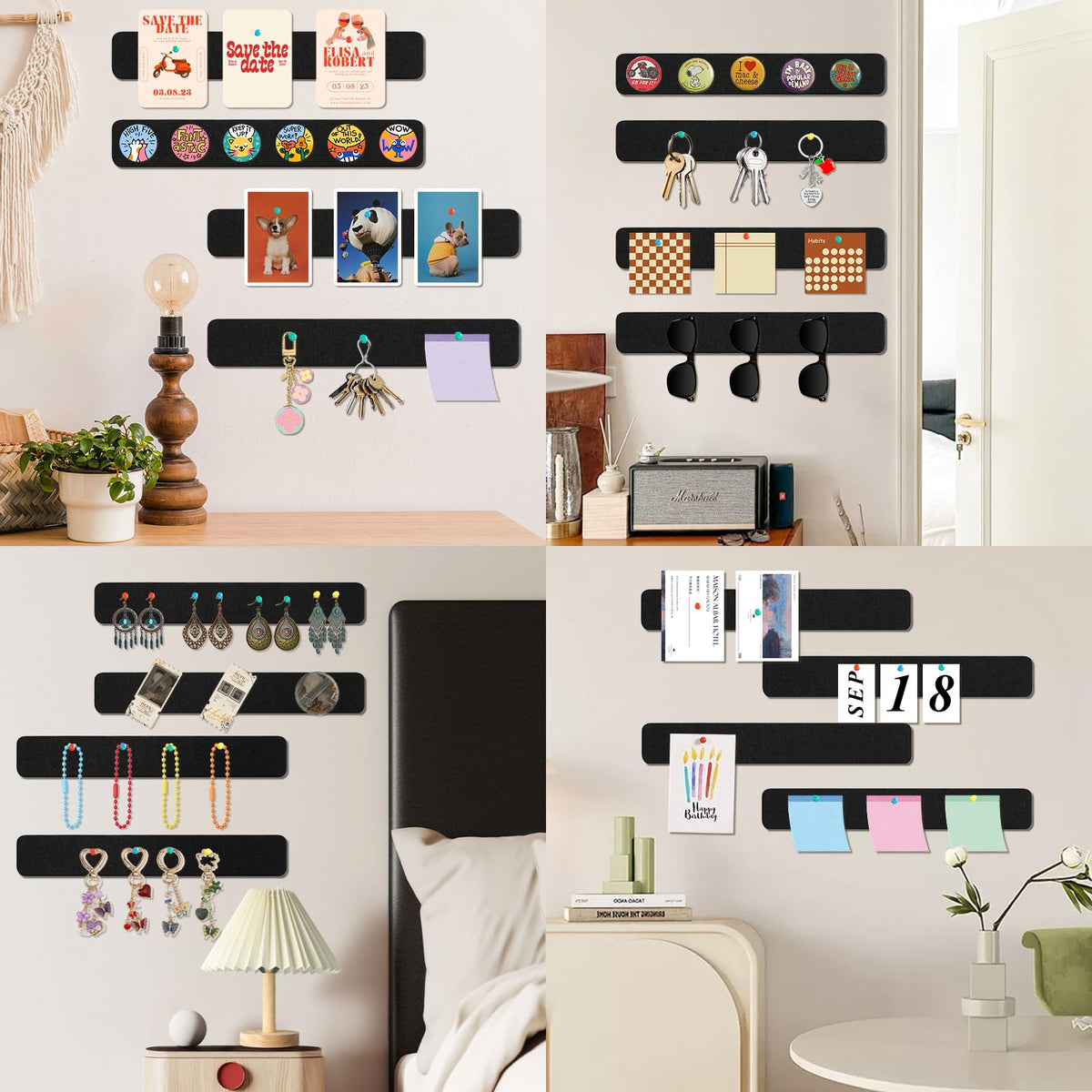 Cork Board Felt Bulletin Board 8-Pack with 50 Push Pins for Paste Notes, Photos, Schedules