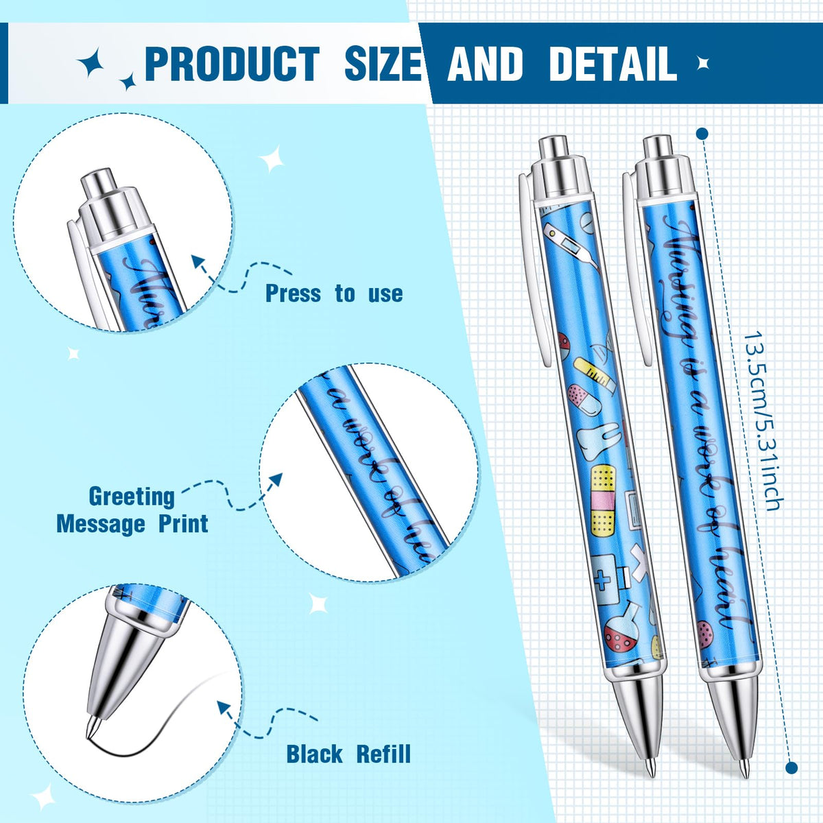 Jetec 50 Pcs Nurse Week Pens Ballpoint Bulk Cna Gift Appreciation Ink Funny Pens Set OT Month