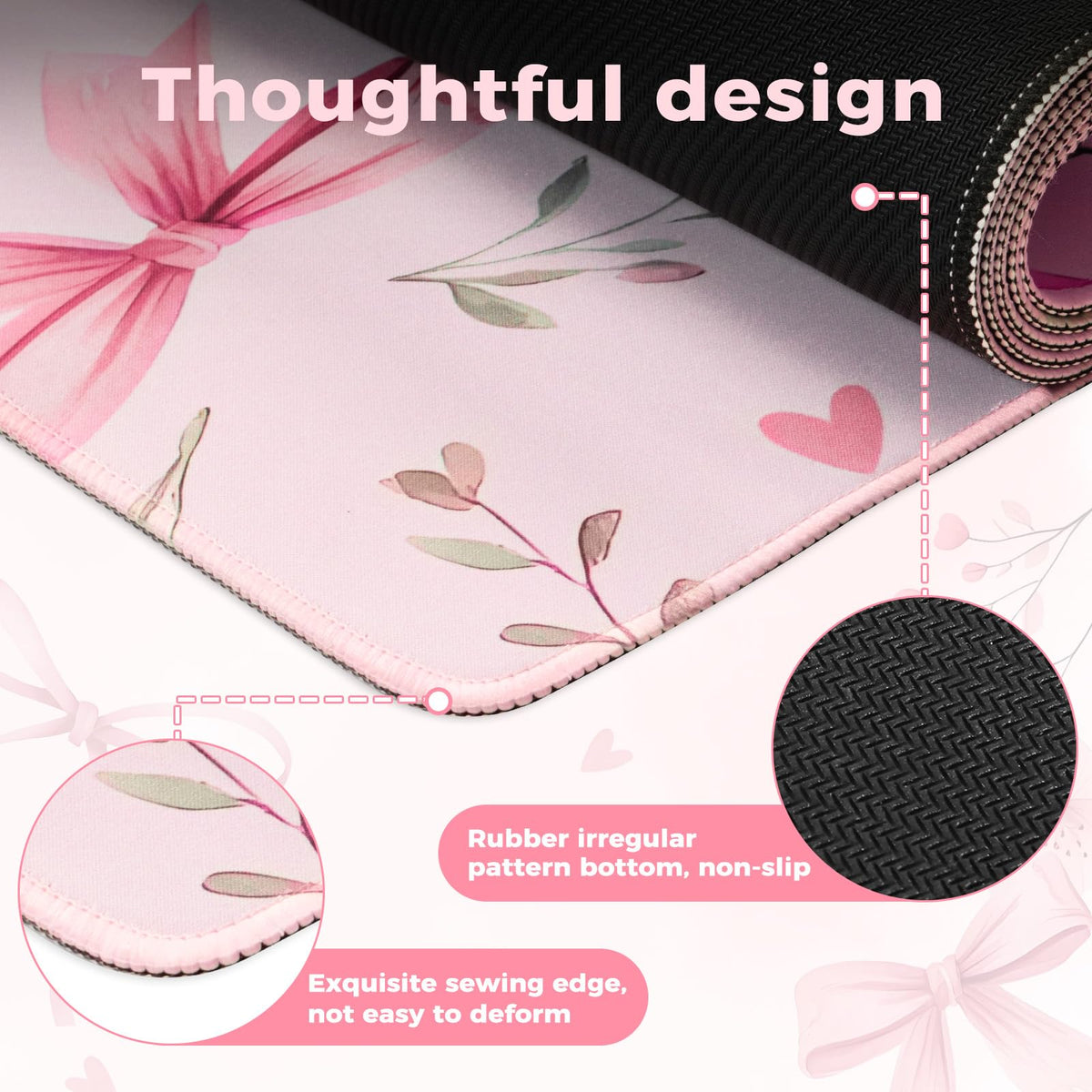 iCasso Pink Desk Mat,Cute Desk Pad for Women