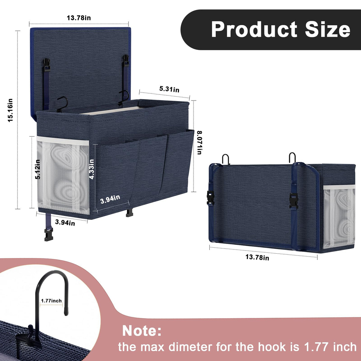Bedside Caddy Storage Organizer for Bed Rails, Bed Caddy with 6 Pockets