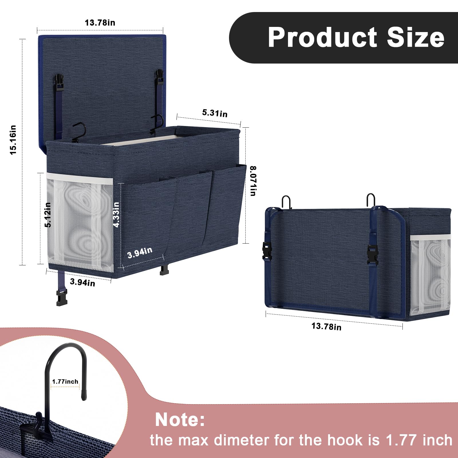 Bedside Caddy Storage Organizer for Bed Rails, Bed Caddy with 6 Pockets