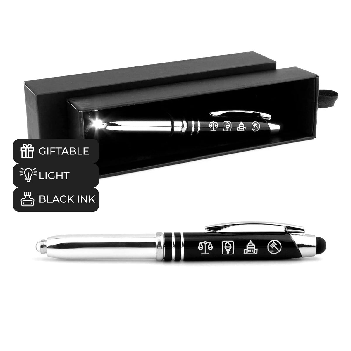 Inkstone Law and Justice Engraved Flashlight Pen with Stylus Tip - Gift for Police Officers