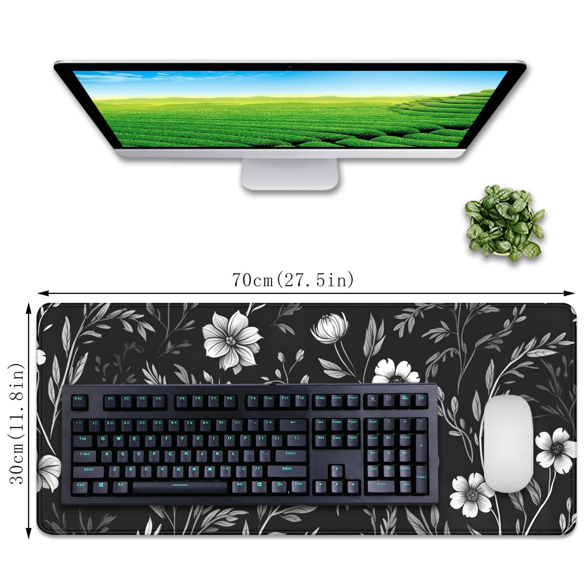 Black and White Mouse Pad Floral Mouse Pad Desk Mats Big Mousepad