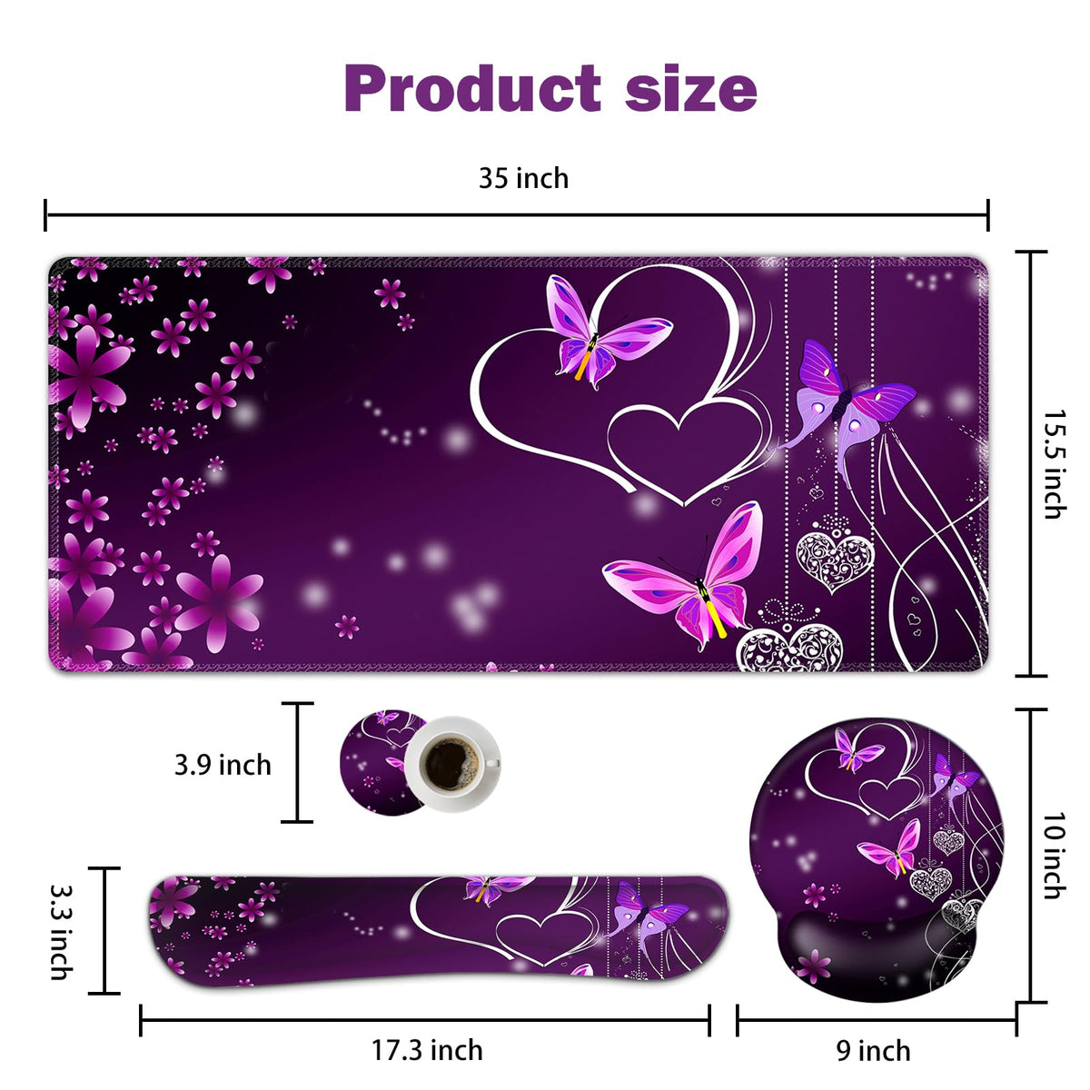 ARTSO Desk Mat, Large Gaming Mouse Pad Wrist Support Set, Ergonomic Keyboard Wrist Rest Desk Pad