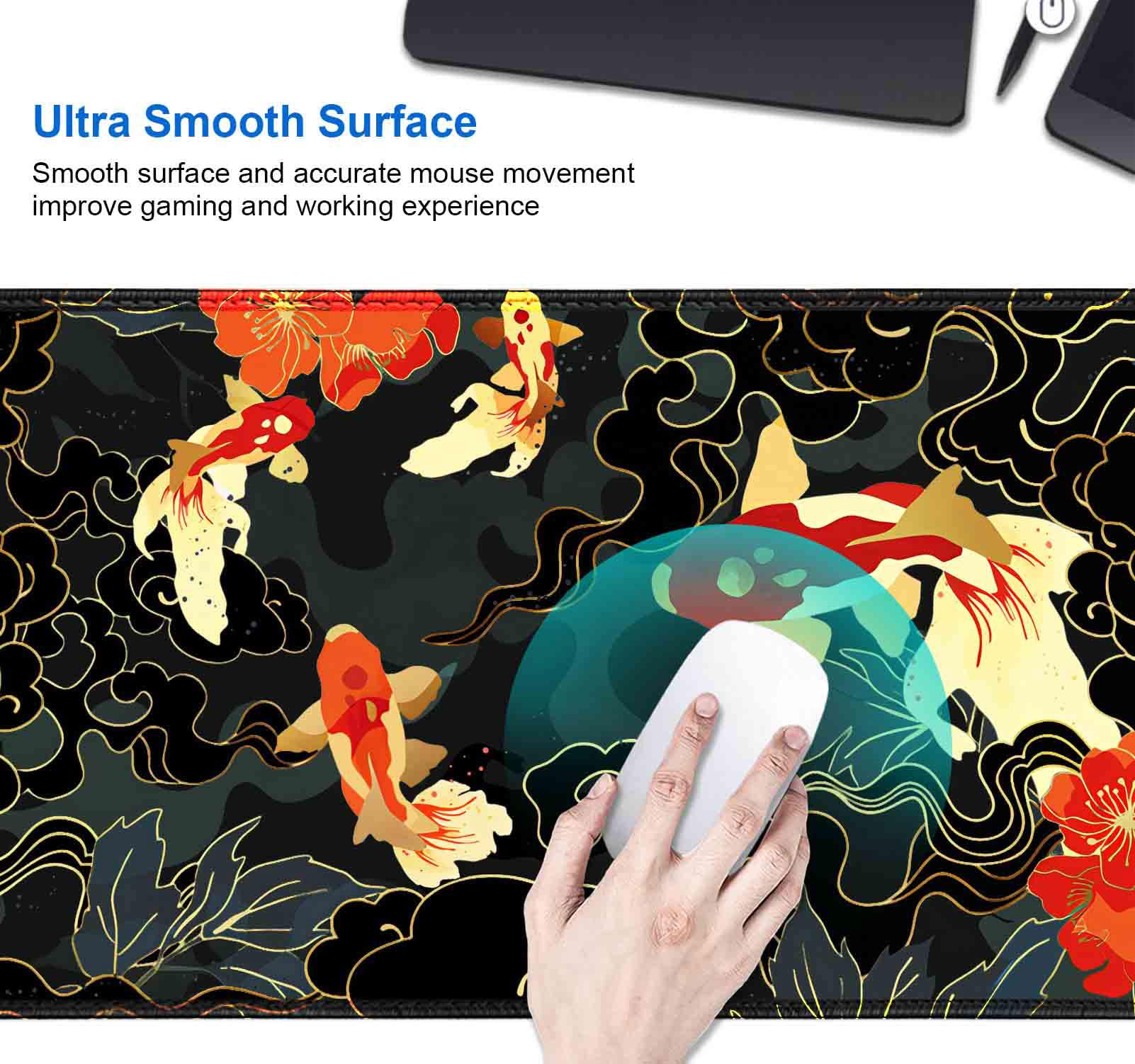 IMAYONDIA Japanese Koi Desk Mat (35.4x15.7 in), Extended Large Gaming Mouse Pad, Long Desk Pad with