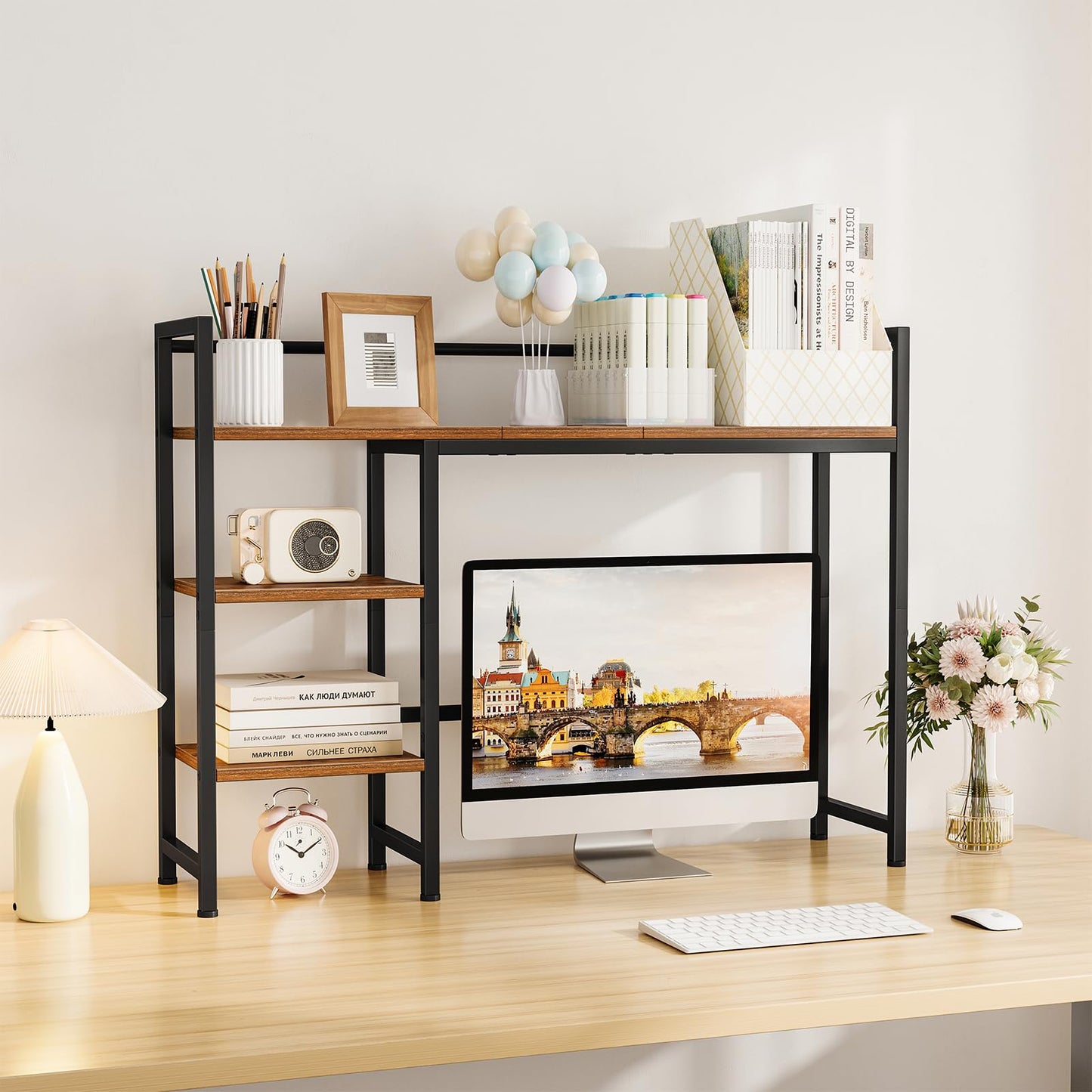 Snughome Desk Shelf, 38.6" Desktop Organizer Shelf, Desk Hutch for Computer Monitor, 4 Tier Desk