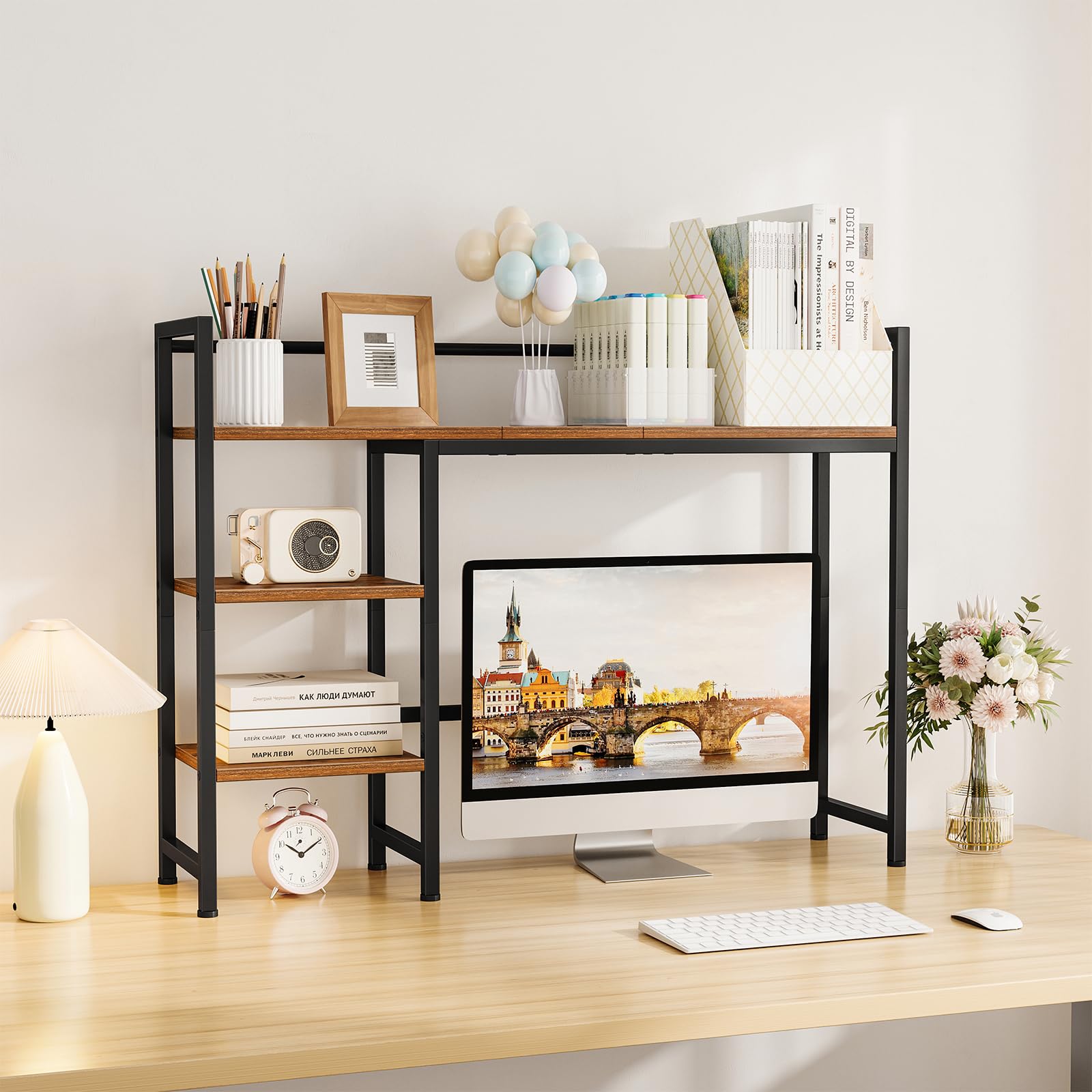 Snughome Desk Shelf, 38.6" Desktop Organizer Shelf, Desk Hutch for Computer Monitor, 4 Tier Desk