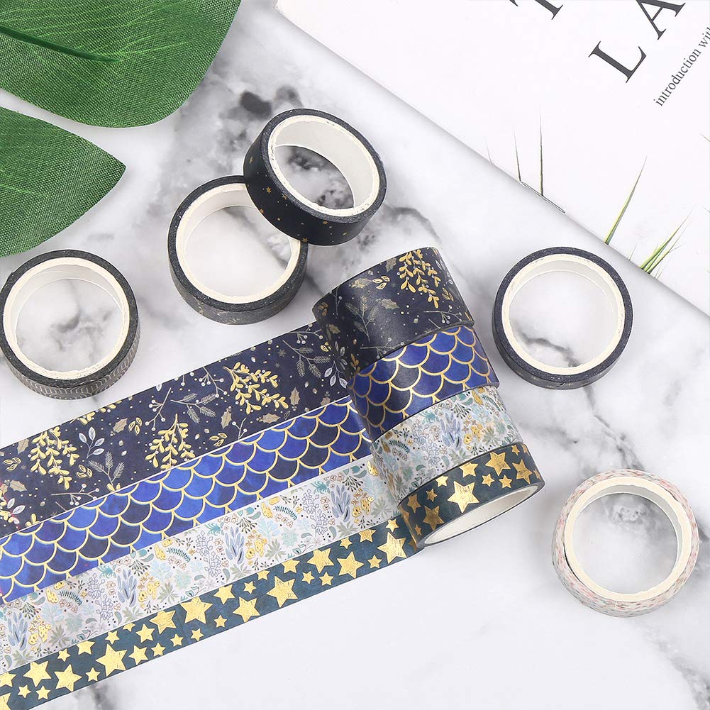CCINEE Black Gold Foil Washi Tape,Floral Decorative Masking Tapes for Bullet Journal Scrapbook