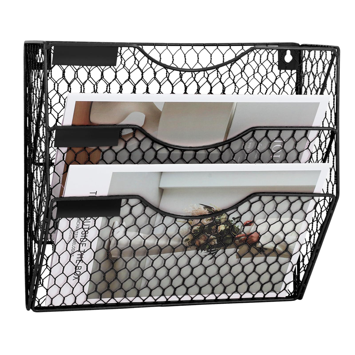 EASEPRES Mail Organizer Wall Mount Hanging File Holder Storage, Metal Chicken Wire Magazine Rack 3