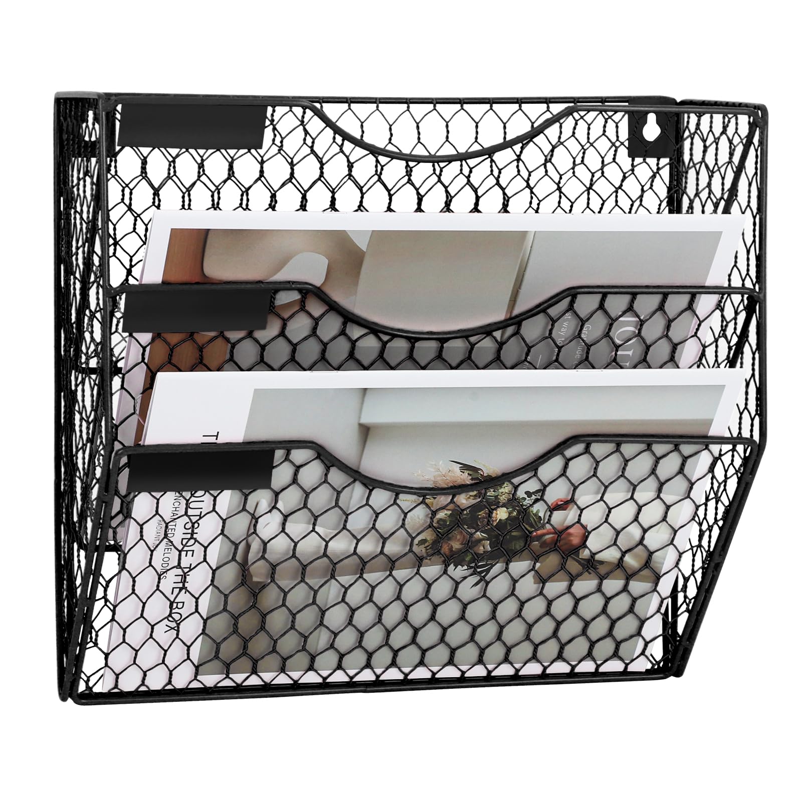 EASEPRES Mail Organizer Wall Mount Hanging File Holder Storage, Metal Chicken Wire Magazine Rack 3