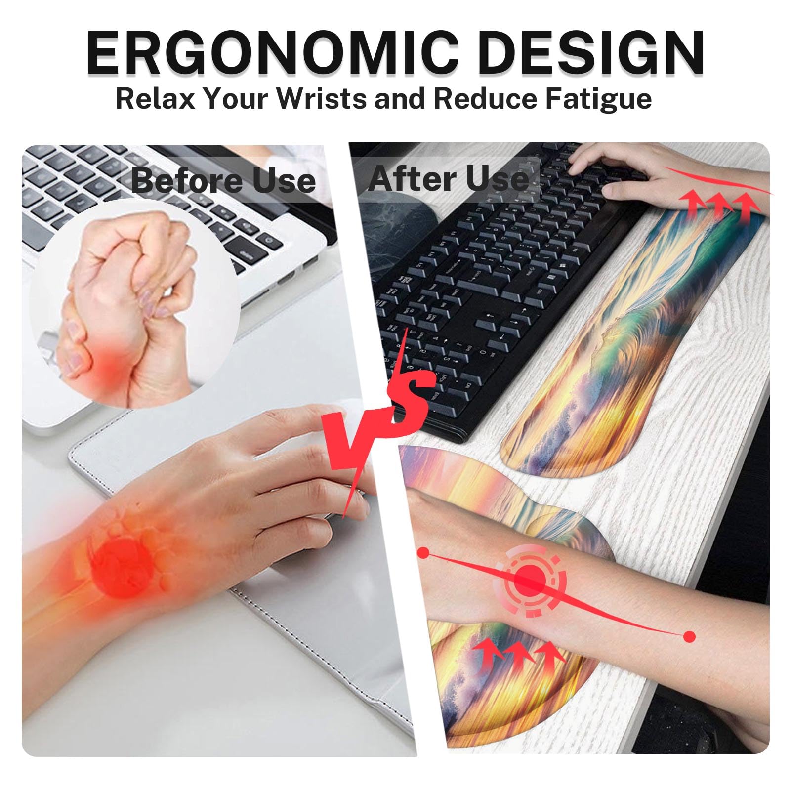 Britimes Keyboard Mouse Pad Set, 4 in 1 Desk Mat Set, Sunset Beach