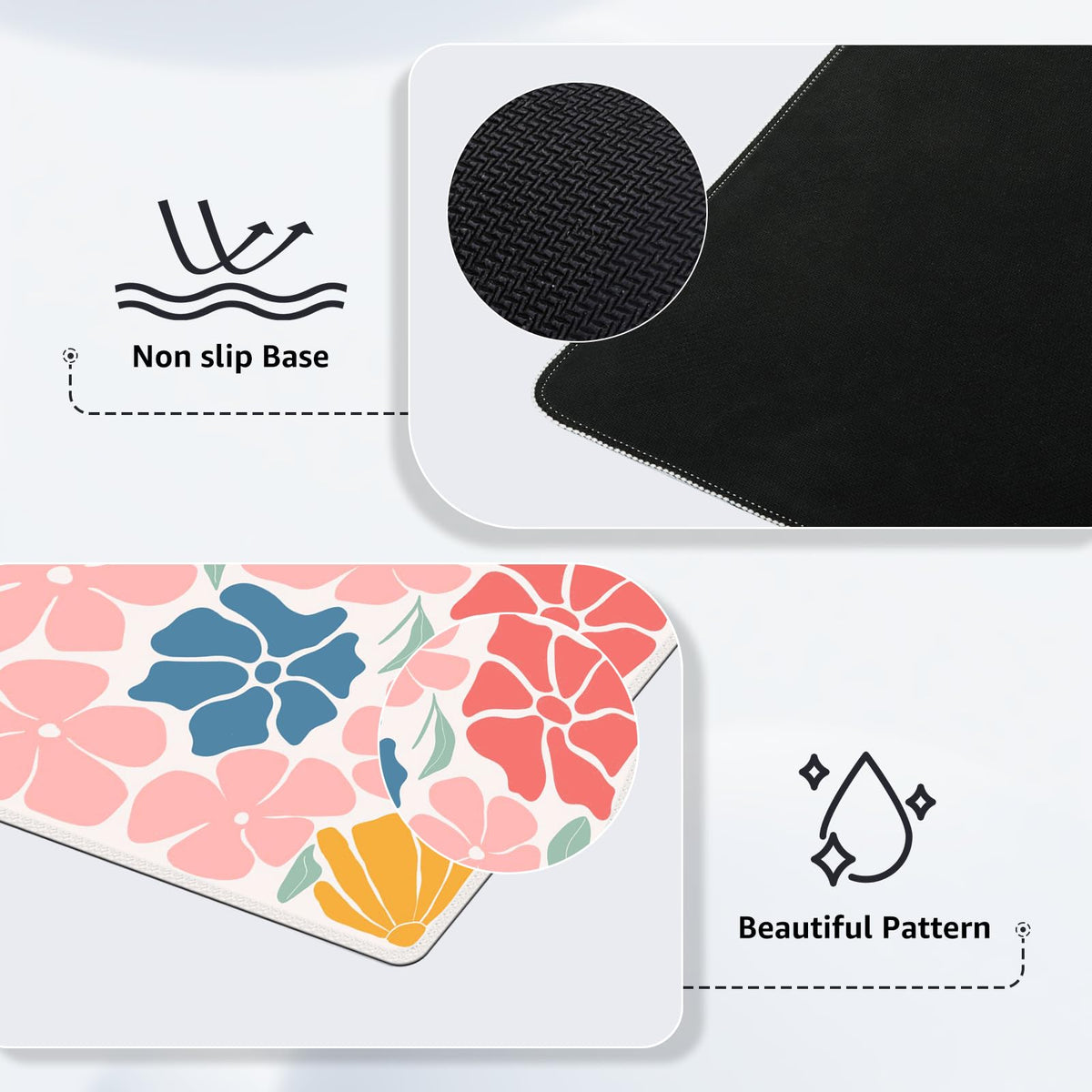 iCasso Desk Mat, Desk Matt for Desktop, Cute Desk Pad Mat, Colorful Flower