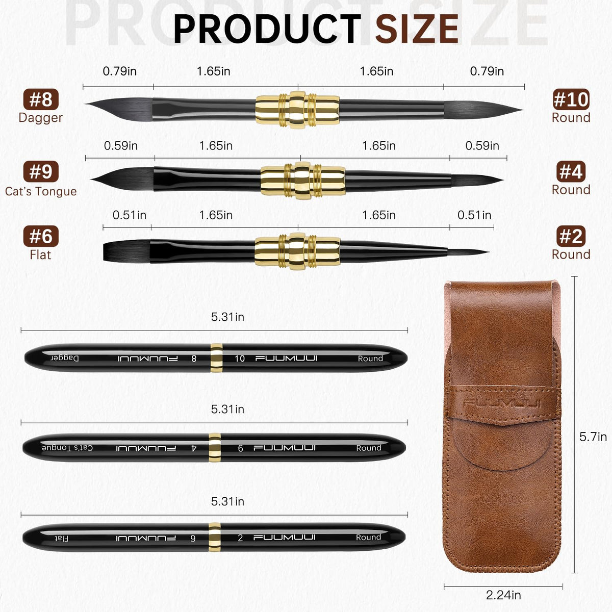 Fuumuui Travel Watercolor Brushes - 3pcs Dual-Tip with 6 Versatile Tip Styles - Premium Synthetic