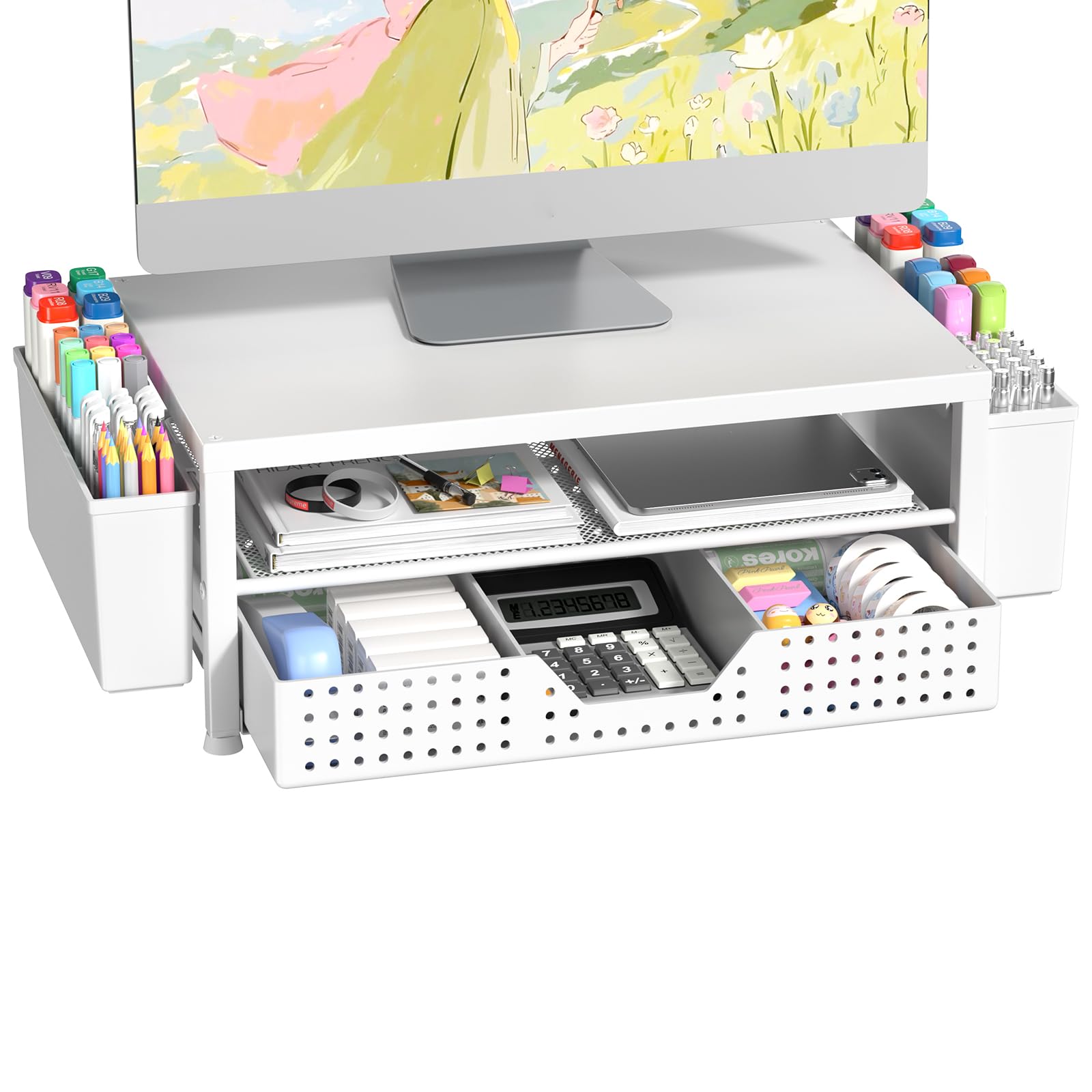 Gugsey Wood Metal Monitor Stand Riser, Laptop Stand for Desk, Office Desk Organizer and