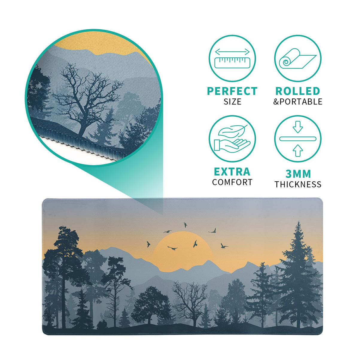 Mountain Gaming Mouse Pad 27.6x11.8 Inch Forest Large Mousepad Extended Grey Mousepad Gaming