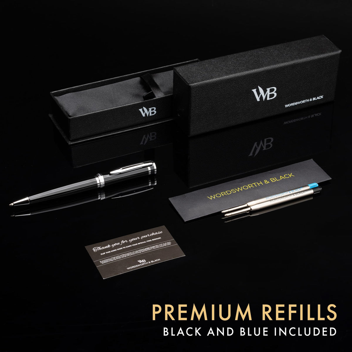 Wordsworth & Black Luxury Refillable Ballpoint Pen Set for Writing, Black