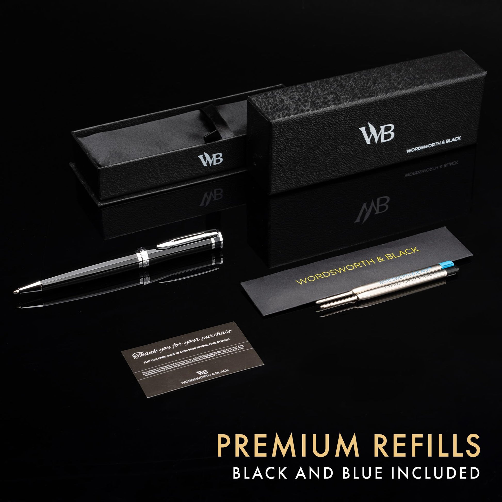 Wordsworth & Black Luxury Refillable Ballpoint Pen Set for Writing, Black