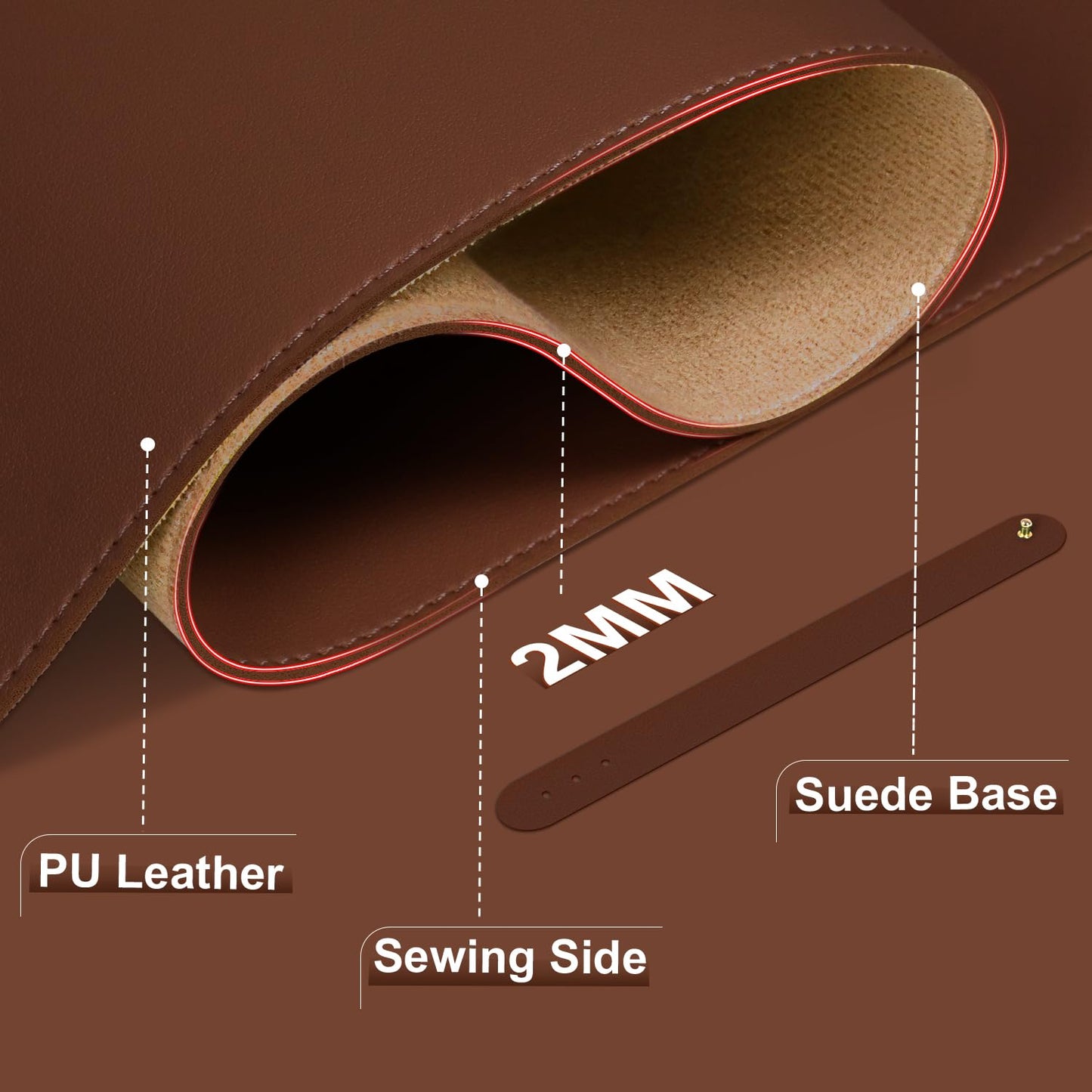 Large Desk Pad Mat, 47.2'' x 23.6'' Computer Mat for Desk, Leather Desk Pad Protector, Suede Sewing