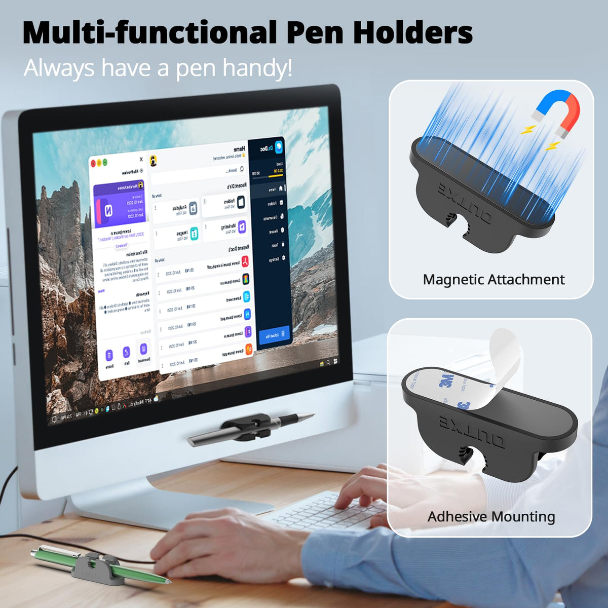 OUTXE 10-Pack Magnetic & Adhesive Pen Holder with Dual Slots - Easy Organize & Access Pencil, Pen