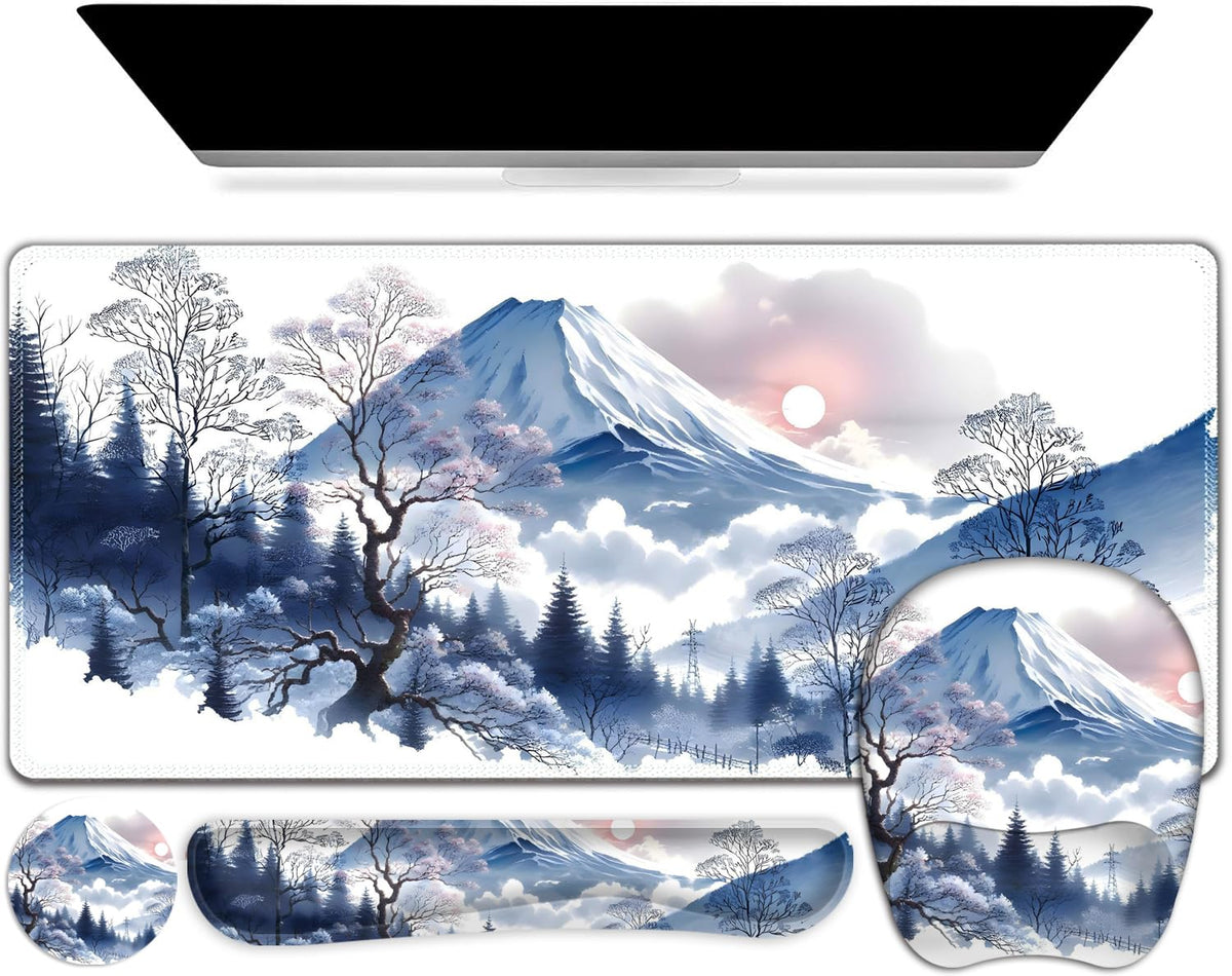 4 in 1 Large Mouse Pad, Keyboard Wrist Rest Set, Ergonomic Mouse Pad with Wrist Support, Desk Mat
