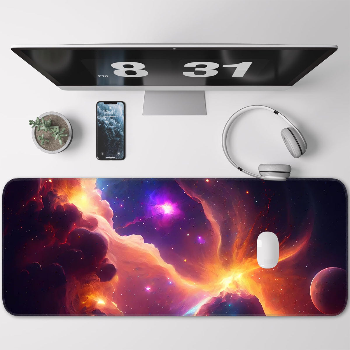 Opiuoezi Gaming Mouse Pad, Galaxy Starry Sky Non-Slip Rubber Base with Seam Edge Mouse Pad, Extra