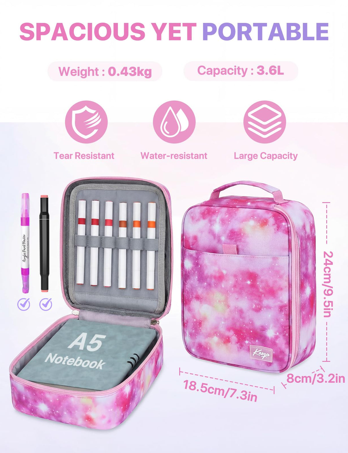 Kasqo Large Pencil Case, 54-Slot Pen & Marker Organizer, Pink Galaxy